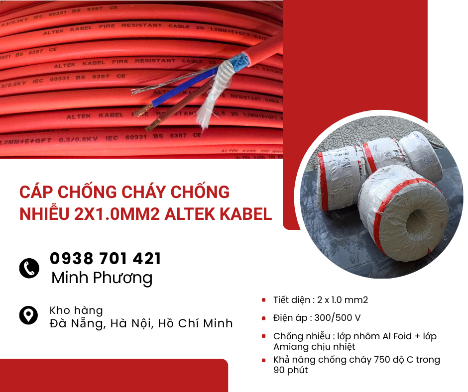 Cáp điện chống cháy chống nhiễu 2x1.0 Altek Kabel Hải Phòng, Lào Cai, Quảng Ninh